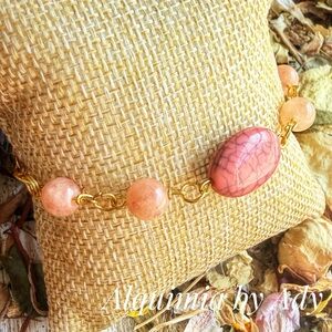 Peach Quartz Bracelet • 8mm Gemstones • Heart Charm + Faceted Carnelian Accent